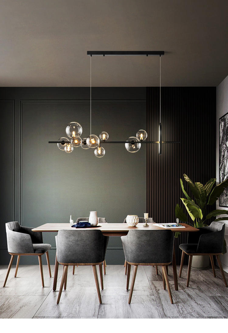 Modern Black Island Pendant Lighting Spherical Clear Glass Island Ceiling Light for Dining Table Clearhalo 'Ceiling Lights' 'Island Lights' 'Lighting' 2628492