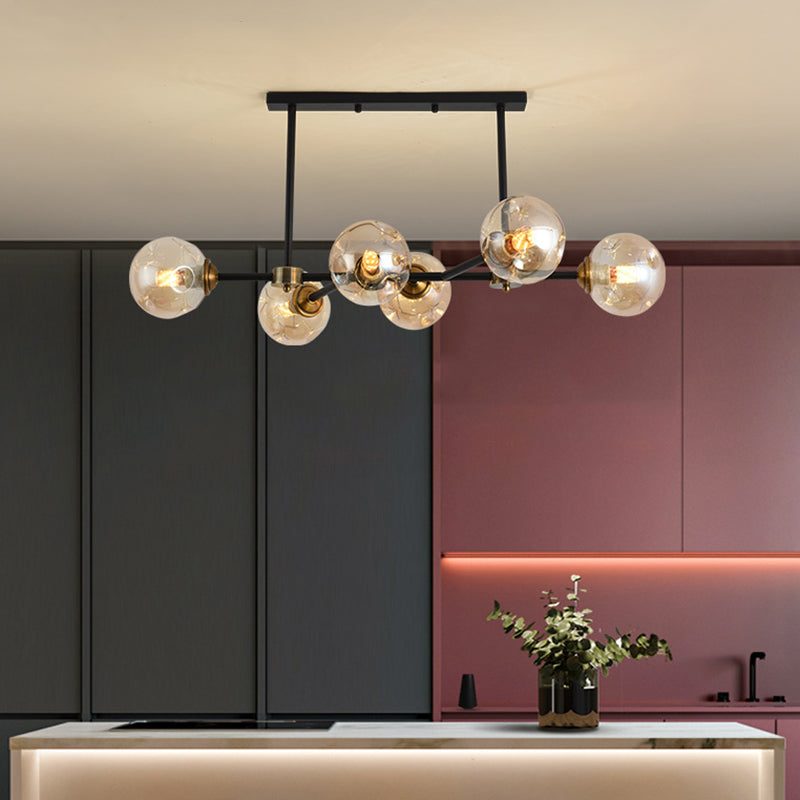 6 Light Modern Black Island Pendant Lighting Spherical Glass Island Ceiling Light for Dining Table Clearhalo 'Ceiling Lights' 'Island Lights' 'Lighting' 2628494