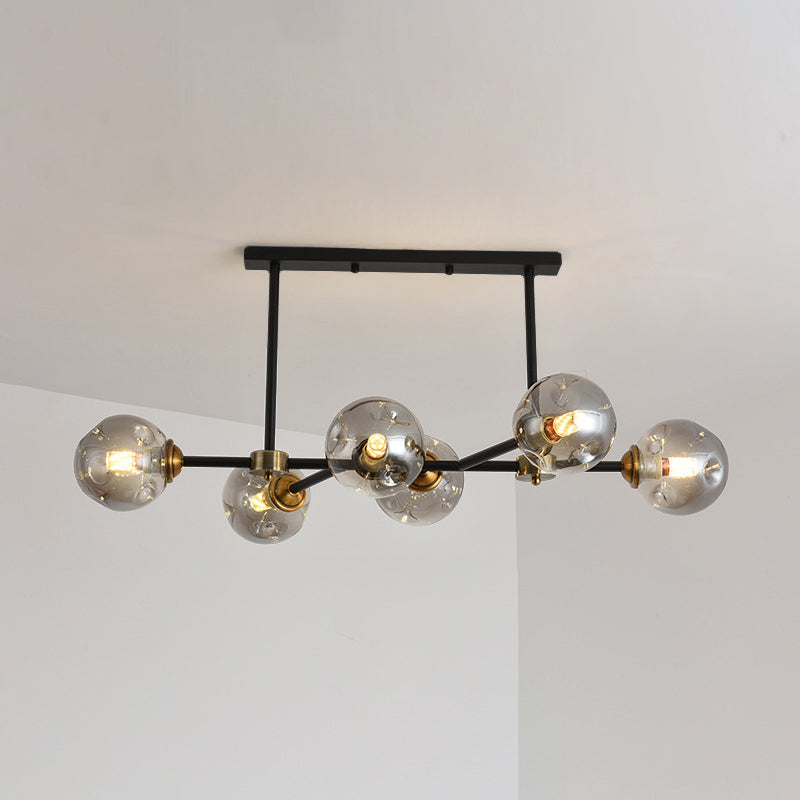 6 Light Modern Black Island Pendant Lighting Spherical Glass Island Ceiling Light for Dining Table Smoke Gray Clearhalo 'Ceiling Lights' 'Island Lights' 'Lighting' 2628495