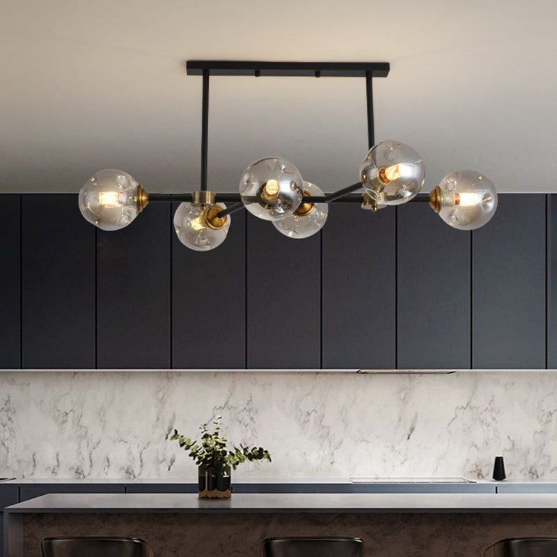 6 Light Modern Black Island Pendant Lighting Spherical Glass Island Ceiling Light for Dining Table Clearhalo 'Ceiling Lights' 'Island Lights' 'Lighting' 2628497