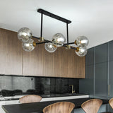 6 Light Modern Black Island Pendant Lighting Spherical Glass Island Ceiling Light for Dining Table Clearhalo 'Ceiling Lights' 'Island Lights' 'Lighting' 2628499
