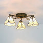 Tiffany Style Conic Shade Flushmount Light Stained Glass 3 Lights Flushmount Ceiling Light in White/Clear/Blue/Beige Beige Clearhalo 'Ceiling Lights' 'Close To Ceiling Lights' 'Close to ceiling' 'Glass shade' 'Glass' 'Semi-flushmount' 'Tiffany close to ceiling' 'Tiffany' Lighting' 26285