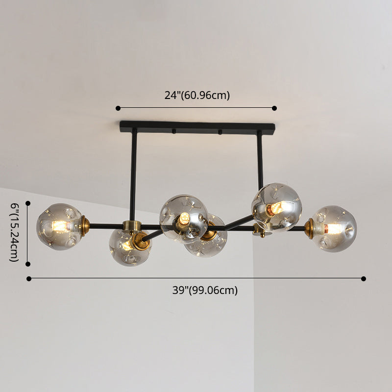 6 Light Modern Black Island Pendant Lighting Spherical Glass Island Ceiling Light for Dining Table Clearhalo 'Ceiling Lights' 'Island Lights' 'Lighting' 2628501