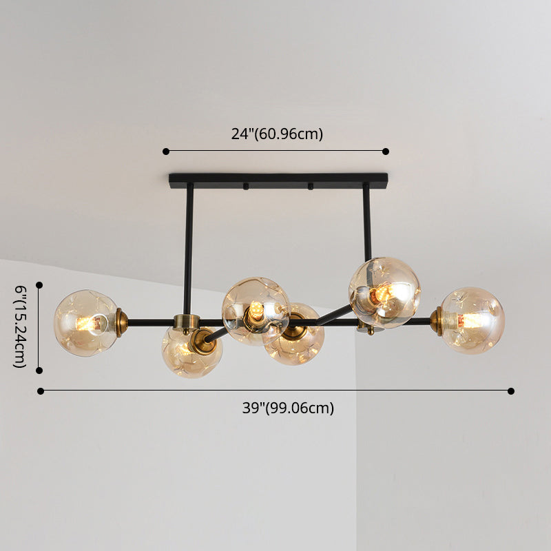 6 Light Modern Black Island Pendant Lighting Spherical Glass Island Ceiling Light for Dining Table Clearhalo 'Ceiling Lights' 'Island Lights' 'Lighting' 2628502