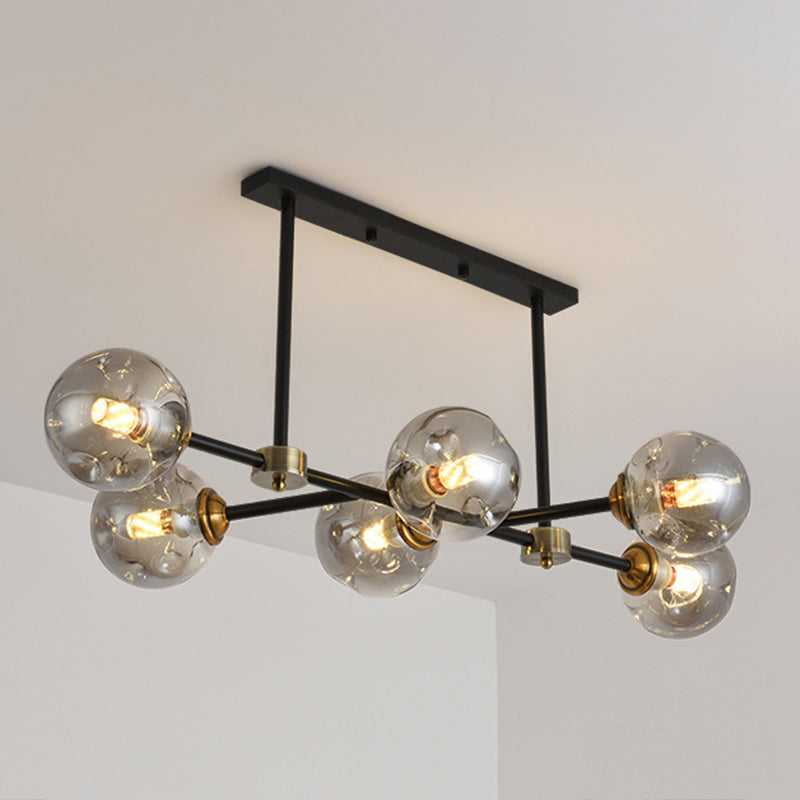 6 Light Modern Black Island Pendant Lighting Spherical Glass Island Ceiling Light for Dining Table Clearhalo 'Ceiling Lights' 'Island Lights' 'Lighting' 2628503