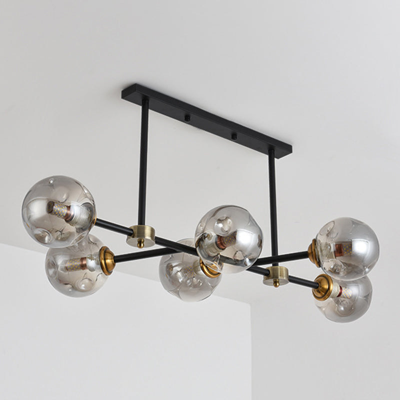 6 Light Modern Black Island Pendant Lighting Spherical Glass Island Ceiling Light for Dining Table Clearhalo 'Ceiling Lights' 'Island Lights' 'Lighting' 2628504