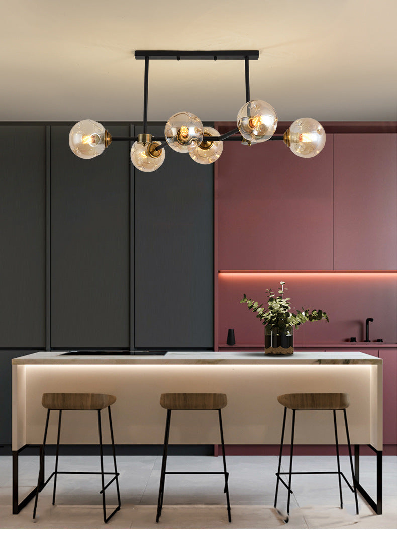 6 Light Modern Black Island Pendant Lighting Spherical Glass Island Ceiling Light for Dining Table Clearhalo 'Ceiling Lights' 'Island Lights' 'Lighting' 2628507