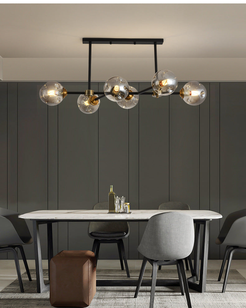 6 Light Modern Black Island Pendant Lighting Spherical Glass Island Ceiling Light for Dining Table Clearhalo 'Ceiling Lights' 'Island Lights' 'Lighting' 2628508
