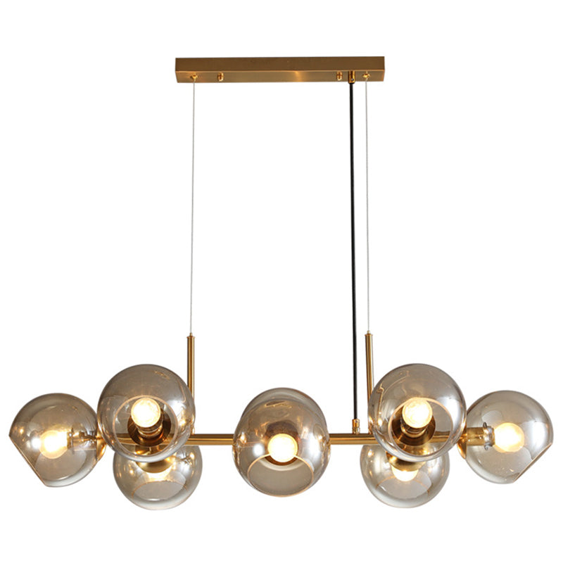 8 Light Mid-Century Gold Metal Island Pendant Lighting Spherical Glass Island Ceiling Light for Dining Table Clearhalo 'Ceiling Lights' 'Island Lights' 'Lighting' 2628515