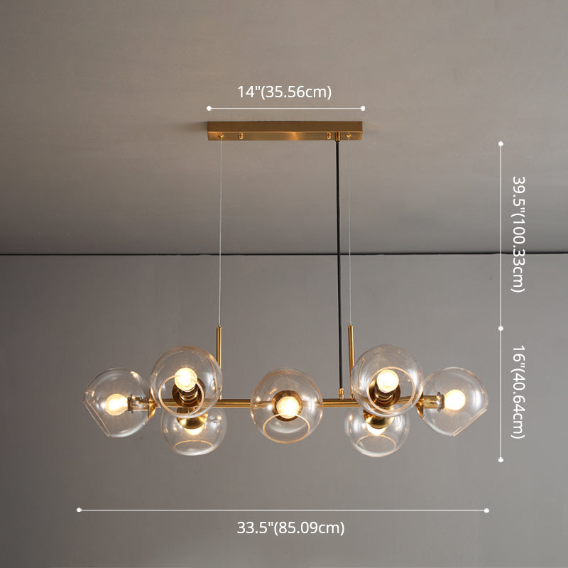 8 Light Mid-Century Gold Metal Island Pendant Lighting Spherical Glass Island Ceiling Light for Dining Table Clearhalo 'Ceiling Lights' 'Island Lights' 'Lighting' 2628516