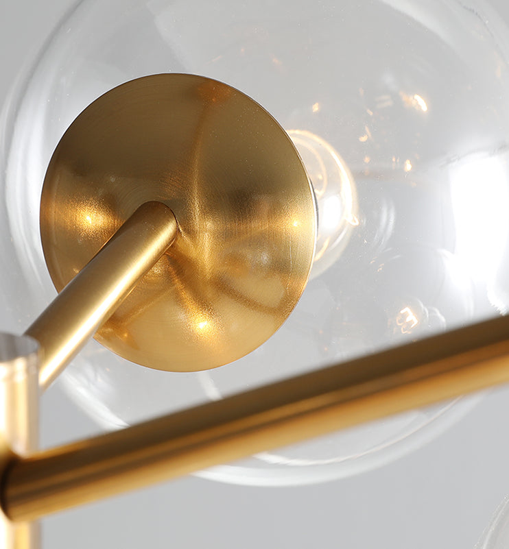 8 Light Mid-Century Gold Metal Island Pendant Lighting Spherical Glass Island Ceiling Light for Dining Table Clearhalo 'Ceiling Lights' 'Island Lights' 'Lighting' 2628521