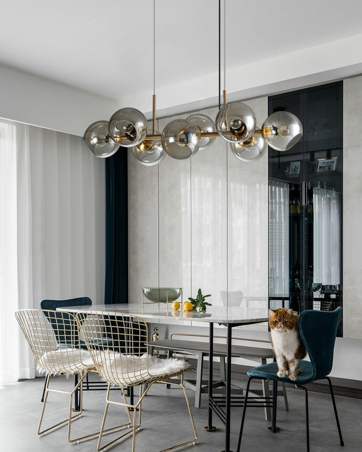 8 Light Mid-Century Gold Metal Island Pendant Lighting Spherical Glass Island Ceiling Light for Dining Table Clearhalo 'Ceiling Lights' 'Island Lights' 'Lighting' 2628522