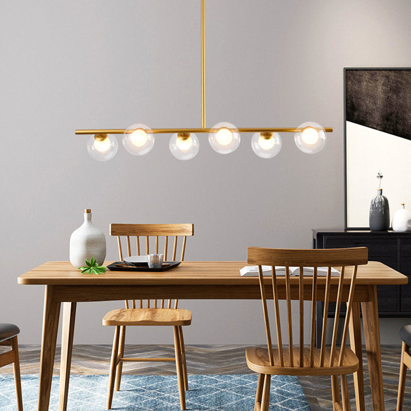 6 Light Modern Island Pendant Lighting Spherical Transparent Glass Island Ceiling Light for Dining Table Clearhalo 'Ceiling Lights' 'Island Lights' 'Lighting' 2628528