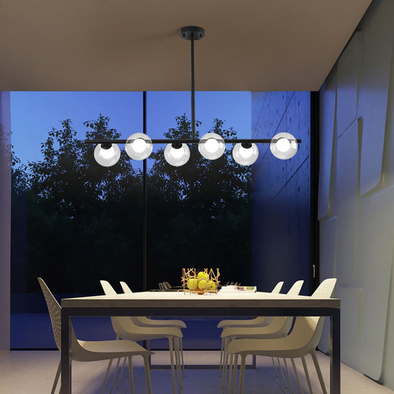 6 Light Modern Island Pendant Lighting Spherical Transparent Glass Island Ceiling Light for Dining Table Clearhalo 'Ceiling Lights' 'Island Lights' 'Lighting' 2628530