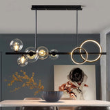 5 Light Modern Black Metal Island Pendant Lighting Clear Glass Island Ceiling Light for Dining Table Clearhalo 'Ceiling Lights' 'Island Lights' 'Lighting' 2628545