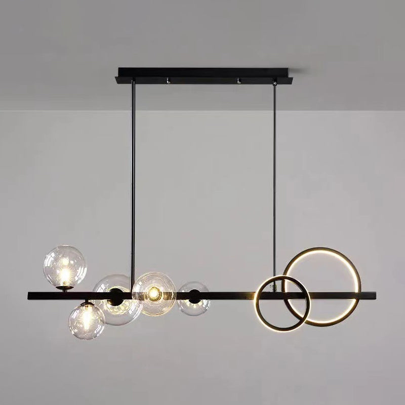 5 Light Modern Black Metal Island Pendant Lighting Clear Glass Island Ceiling Light for Dining Table Black Clearhalo 'Ceiling Lights' 'Island Lights' 'Lighting' 2628546