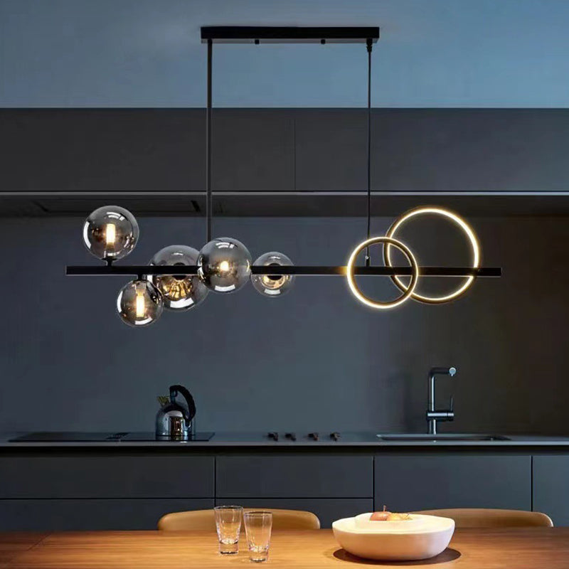 5 Light Modern Black Metal Island Pendant Lighting Clear Glass Island Ceiling Light for Dining Table Clearhalo 'Ceiling Lights' 'Island Lights' 'Lighting' 2628548