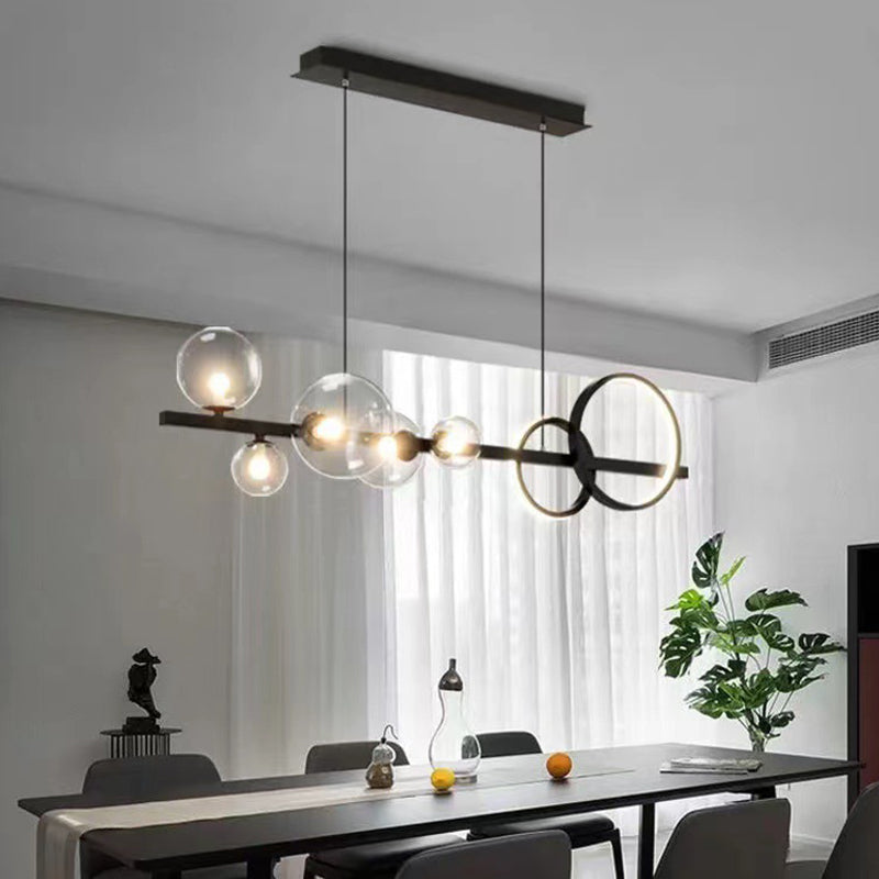 5 Light Modern Black Metal Island Pendant Lighting Clear Glass Island Ceiling Light for Dining Table Clearhalo 'Ceiling Lights' 'Island Lights' 'Lighting' 2628550