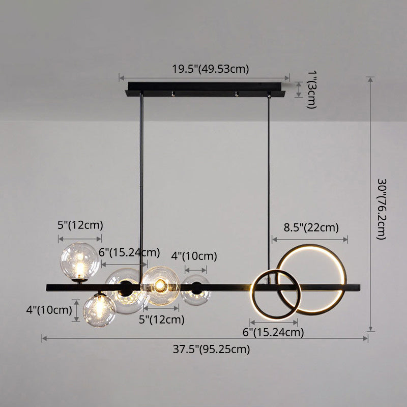5 Light Modern Black Metal Island Pendant Lighting Clear Glass Island Ceiling Light for Dining Table Clearhalo 'Ceiling Lights' 'Island Lights' 'Lighting' 2628551