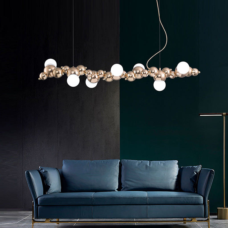 Mid-Century Modern Gold Metal Island Pendant Lighting Spherical Glass Island Ceiling Light for Dining Table Clearhalo 'Ceiling Lights' 'Island Lights' 'Lighting' 2628552