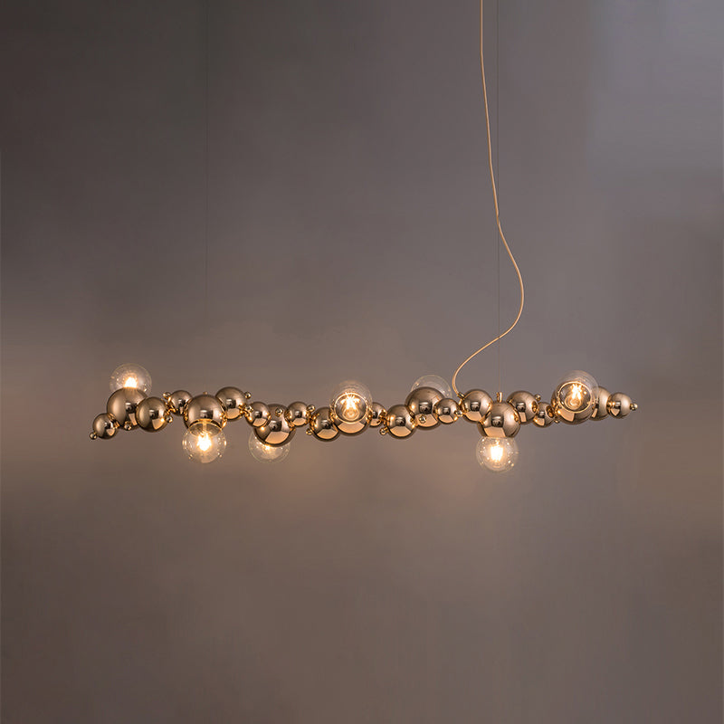 Mid-Century Modern Gold Metal Island Pendant Lighting Spherical Glass Island Ceiling Light for Dining Table Clearhalo 'Ceiling Lights' 'Island Lights' 'Lighting' 2628554