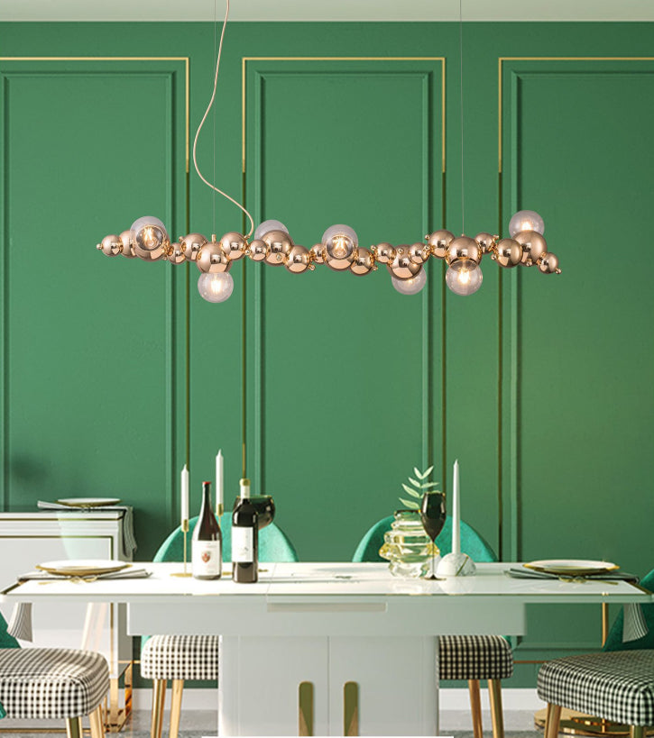 Mid-Century Modern Gold Metal Island Pendant Lighting Spherical Glass Island Ceiling Light for Dining Table Clearhalo 'Ceiling Lights' 'Island Lights' 'Lighting' 2628556