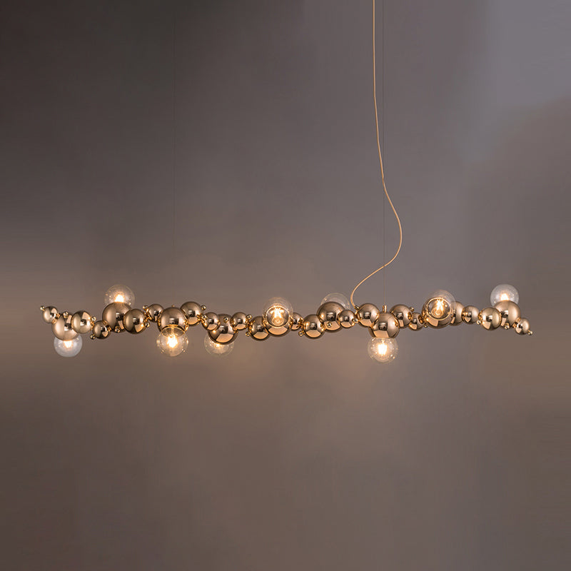 Mid-Century Modern Gold Metal Island Pendant Lighting Spherical Glass Island Ceiling Light for Dining Table Clearhalo 'Ceiling Lights' 'Island Lights' 'Lighting' 2628557