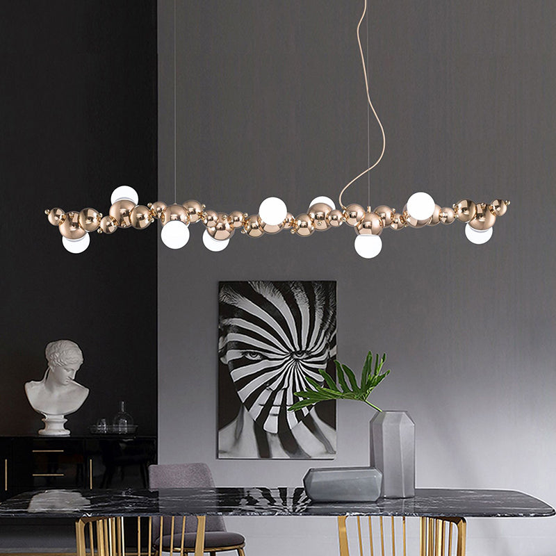 Mid-Century Modern Gold Metal Island Pendant Lighting Spherical Glass Island Ceiling Light for Dining Table Clearhalo 'Ceiling Lights' 'Island Lights' 'Lighting' 2628559