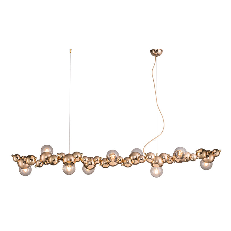 Mid-Century Modern Gold Metal Island Pendant Lighting Spherical Glass Island Ceiling Light for Dining Table Clearhalo 'Ceiling Lights' 'Island Lights' 'Lighting' 2628560