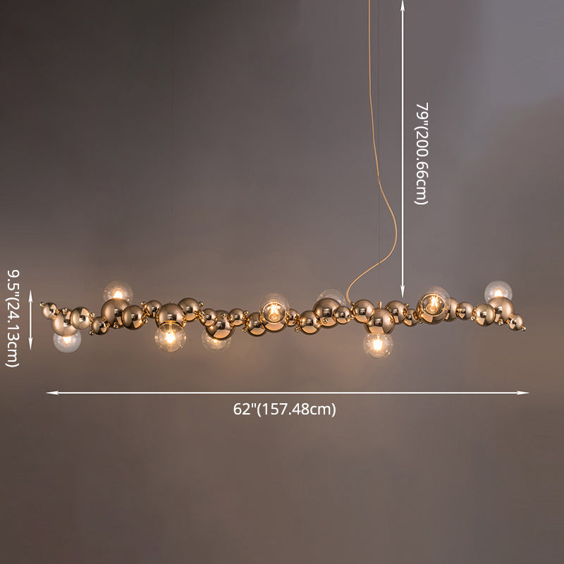 Mid-Century Modern Gold Metal Island Pendant Lighting Spherical Glass Island Ceiling Light for Dining Table Clearhalo 'Ceiling Lights' 'Island Lights' 'Lighting' 2628561