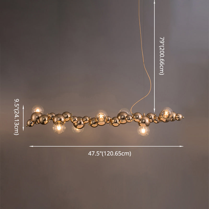 Mid-Century Modern Gold Metal Island Pendant Lighting Spherical Glass Island Ceiling Light for Dining Table Clearhalo 'Ceiling Lights' 'Island Lights' 'Lighting' 2628563