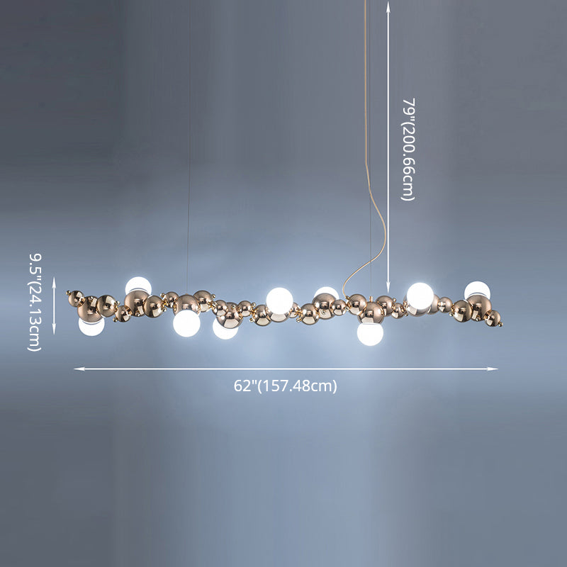 Mid-Century Modern Gold Metal Island Pendant Lighting Spherical Glass Island Ceiling Light for Dining Table Clearhalo 'Ceiling Lights' 'Island Lights' 'Lighting' 2628564