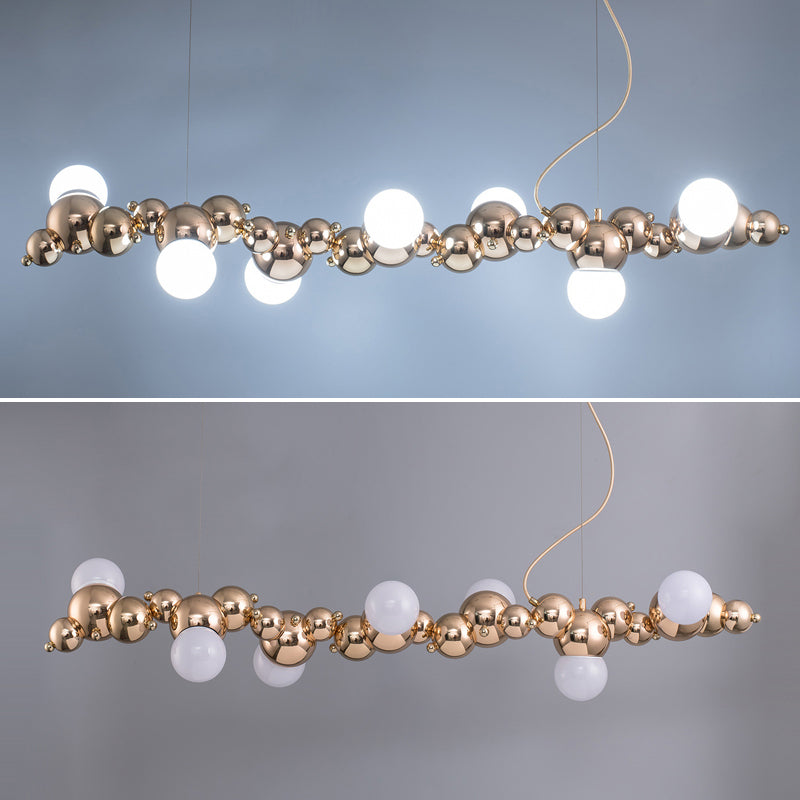 Mid-Century Modern Gold Metal Island Pendant Lighting Spherical Glass Island Ceiling Light for Dining Table Clearhalo 'Ceiling Lights' 'Island Lights' 'Lighting' 2628565