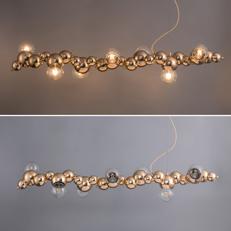 Mid-Century Modern Gold Metal Island Pendant Lighting Spherical Glass Island Ceiling Light for Dining Table Clearhalo 'Ceiling Lights' 'Island Lights' 'Lighting' 2628566