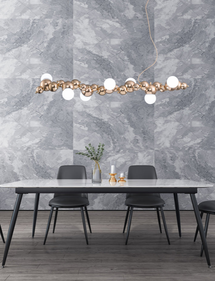 Mid-Century Modern Gold Metal Island Pendant Lighting Spherical Glass Island Ceiling Light for Dining Table Clearhalo 'Ceiling Lights' 'Island Lights' 'Lighting' 2628567