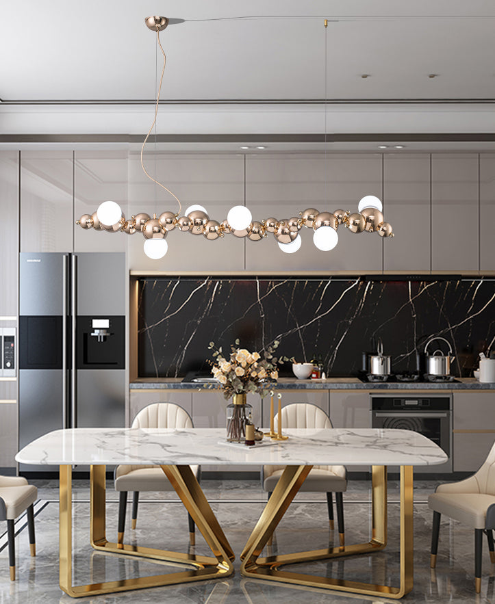 Mid-Century Modern Gold Metal Island Pendant Lighting Spherical Glass Island Ceiling Light for Dining Table Clearhalo 'Ceiling Lights' 'Island Lights' 'Lighting' 2628568