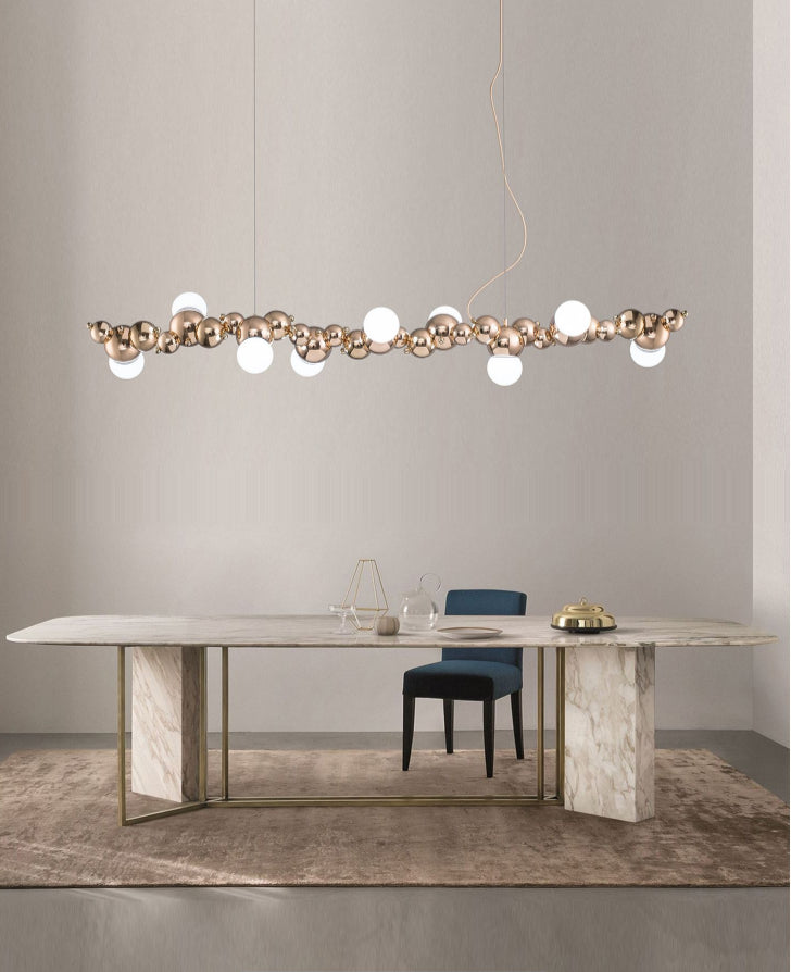Mid-Century Modern Gold Metal Island Pendant Lighting Spherical Glass Island Ceiling Light for Dining Table Clearhalo 'Ceiling Lights' 'Island Lights' 'Lighting' 2628569
