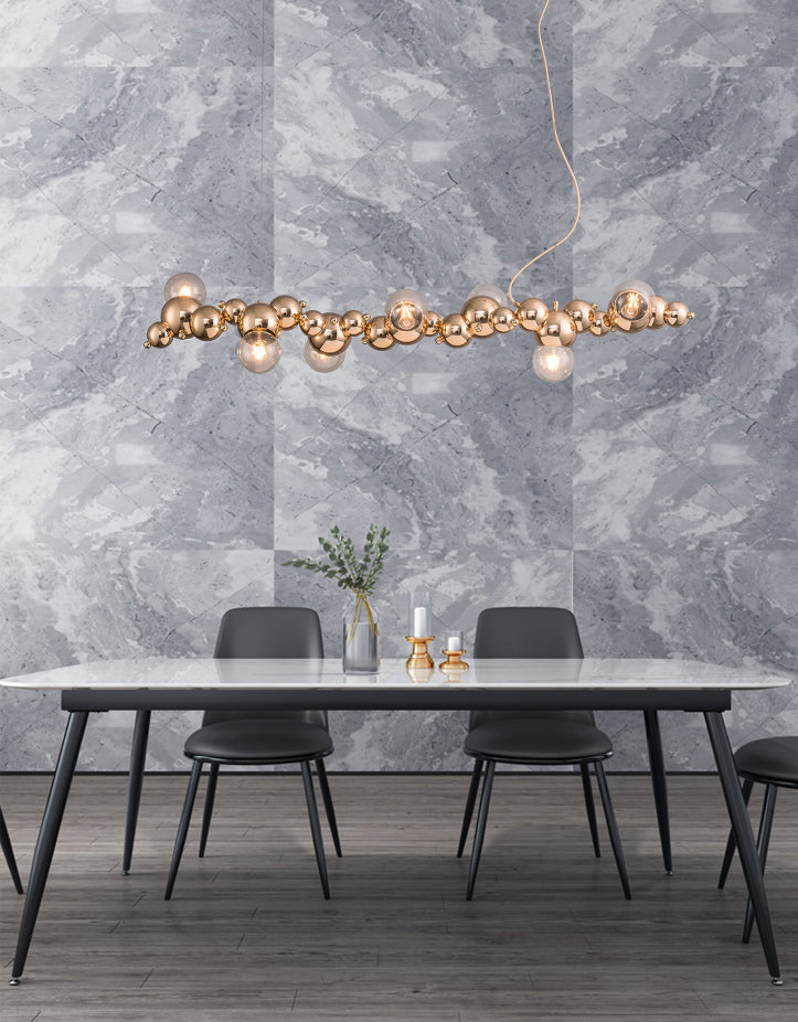 Mid-Century Modern Gold Metal Island Pendant Lighting Spherical Glass Island Ceiling Light for Dining Table Clearhalo 'Ceiling Lights' 'Island Lights' 'Lighting' 2628570