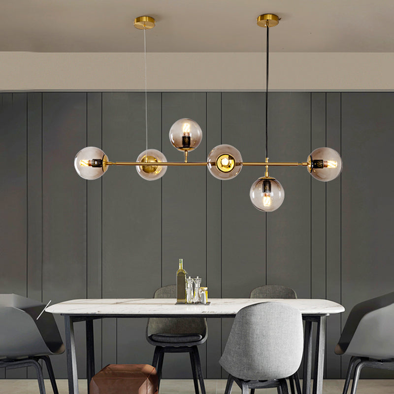 6 Light Modern Gold Island Pendant Lighting Spherical Glass Island Ceiling Light for Dining Table Clearhalo 'Ceiling Lights' 'Island Lights' 'Lighting' 2628572
