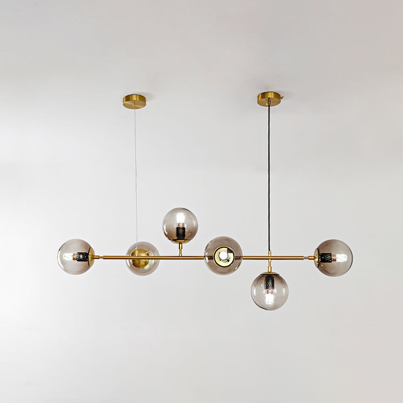 6 Light Modern Gold Island Pendant Lighting Spherical Glass Island Ceiling Light for Dining Table Smoke Gray Clearhalo 'Ceiling Lights' 'Island Lights' 'Lighting' 2628573