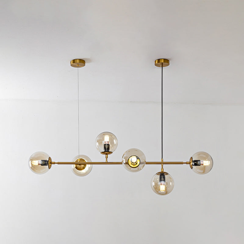 6 Light Modern Gold Island Pendant Lighting Spherical Glass Island Ceiling Light for Dining Table Clear Clearhalo 'Ceiling Lights' 'Island Lights' 'Lighting' 2628574