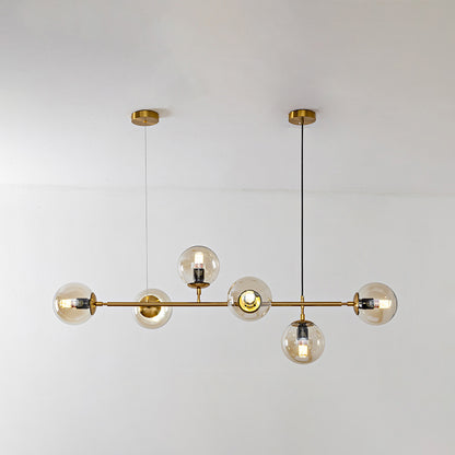 6 Light Modern Gold Island Pendant Lighting Spherical Glass Island Ceiling Light for Dining Table Clear Clearhalo 'Ceiling Lights' 'Island Lights' 'Lighting' 2628574