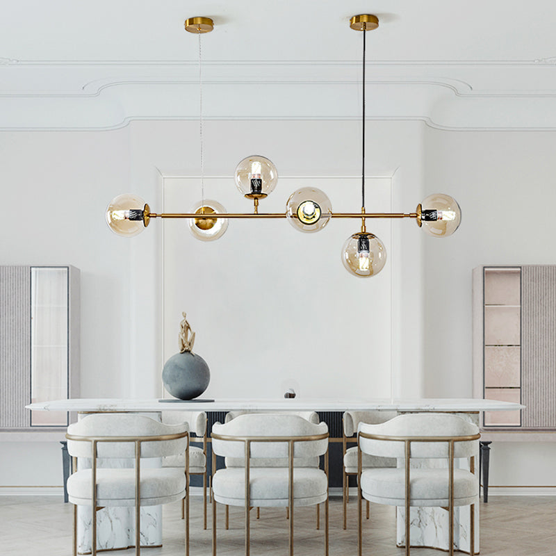 6 Light Modern Gold Island Pendant Lighting Spherical Glass Island Ceiling Light for Dining Table Clearhalo 'Ceiling Lights' 'Island Lights' 'Lighting' 2628575