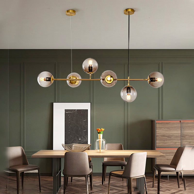 6 Light Modern Gold Island Pendant Lighting Spherical Glass Island Ceiling Light for Dining Table Clearhalo 'Ceiling Lights' 'Island Lights' 'Lighting' 2628576