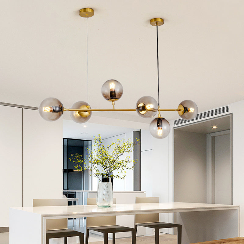 6 Light Modern Gold Island Pendant Lighting Spherical Glass Island Ceiling Light for Dining Table Clearhalo 'Ceiling Lights' 'Island Lights' 'Lighting' 2628577