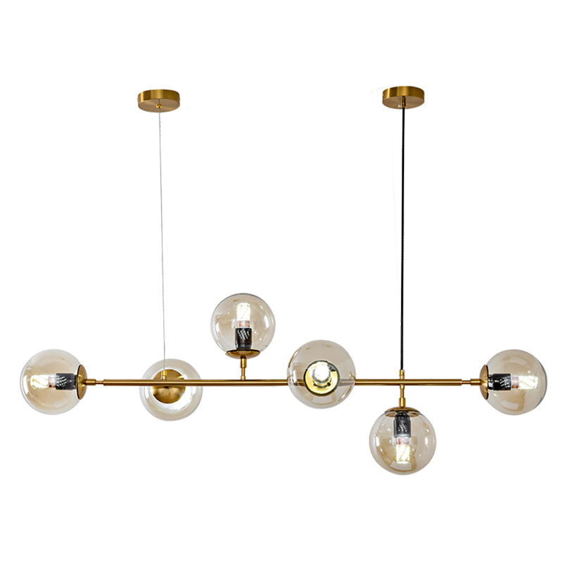 6 Light Modern Gold Island Pendant Lighting Spherical Glass Island Ceiling Light for Dining Table Clearhalo 'Ceiling Lights' 'Island Lights' 'Lighting' 2628578