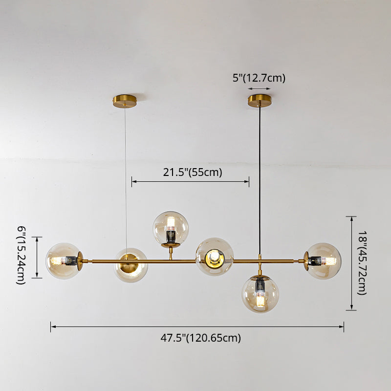 6 Light Modern Gold Island Pendant Lighting Spherical Glass Island Ceiling Light for Dining Table Clearhalo 'Ceiling Lights' 'Island Lights' 'Lighting' 2628580