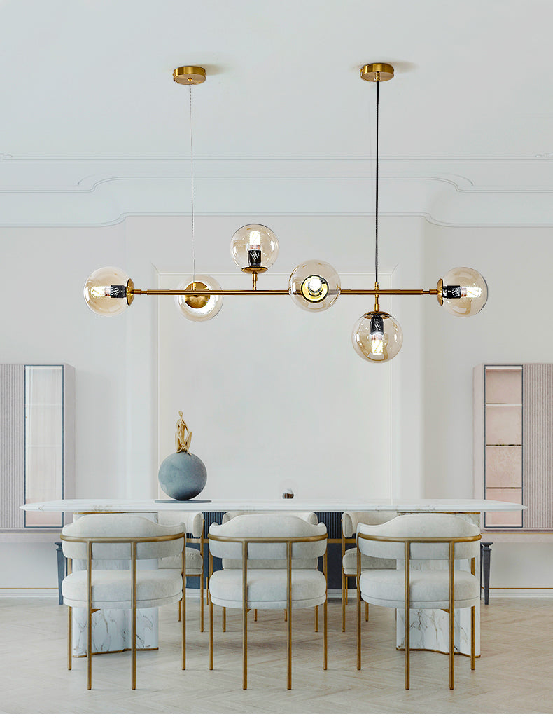 6 Light Modern Gold Island Pendant Lighting Spherical Glass Island Ceiling Light for Dining Table Clearhalo 'Ceiling Lights' 'Island Lights' 'Lighting' 2628583