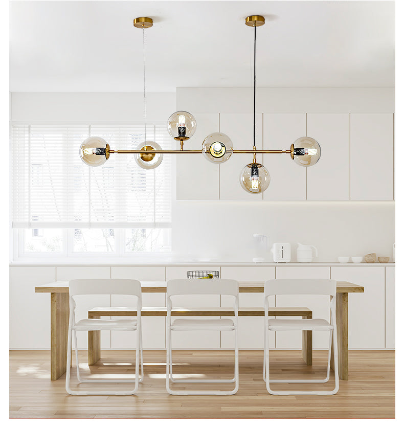 6 Light Modern Gold Island Pendant Lighting Spherical Glass Island Ceiling Light for Dining Table Clearhalo 'Ceiling Lights' 'Island Lights' 'Lighting' 2628584