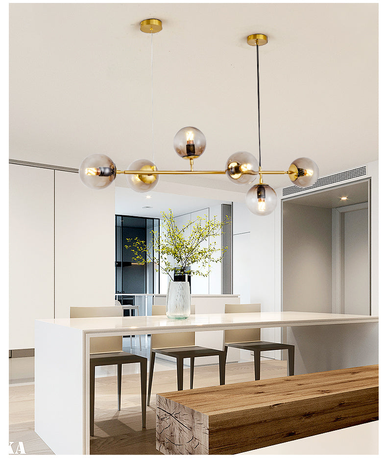 6 Light Modern Gold Island Pendant Lighting Spherical Glass Island Ceiling Light for Dining Table Clearhalo 'Ceiling Lights' 'Island Lights' 'Lighting' 2628585